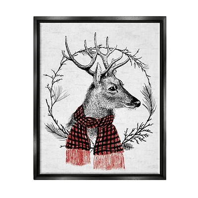 Stupell Industries Deer Winter Botanical Wreath Framed Floater Canvas Wall Art