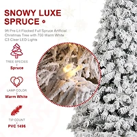 Glitzhome® 9ft Pre-Lit Flocked Full Spruce Artificial Christmas Tree, Warm White LED Lights
