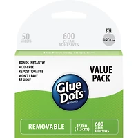 Glue Dots .5" Dot Sheets Value Pack-Removeable, 600 Clear Dots