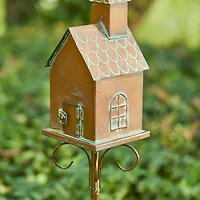 Glitzhome® 4ft. Faux Copper Distressed Metal Church Birdhouse with Stake