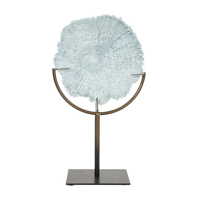 12" Light Blue Polystone Coral Textured Sculpture with Bronze Stand