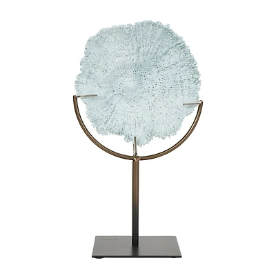 12" Light Blue Polystone Coral Textured Sculpture with Bronze Stand
