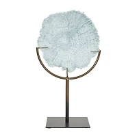 12" Light Blue Polystone Coral Textured Sculpture with Bronze Stand