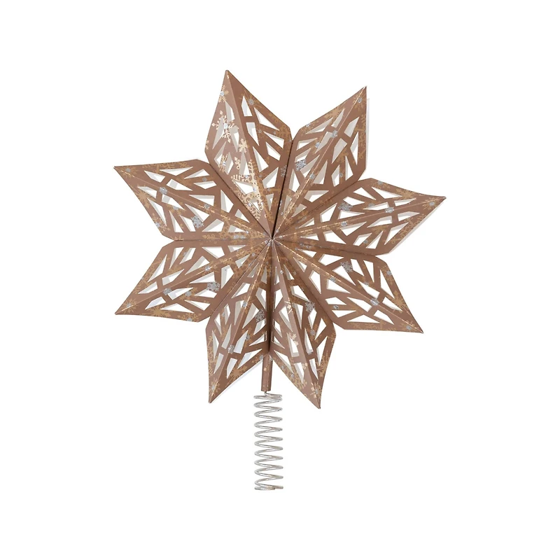 Hello Honey® 14.5" Brown & Gold Decorative Paper Star Tree Topper with Snowflake Pattern