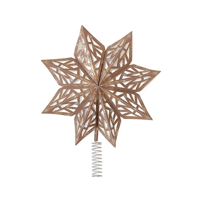 Hello Honey® 14.5" Brown & Gold Decorative Paper Star Tree Topper with Snowflake Pattern