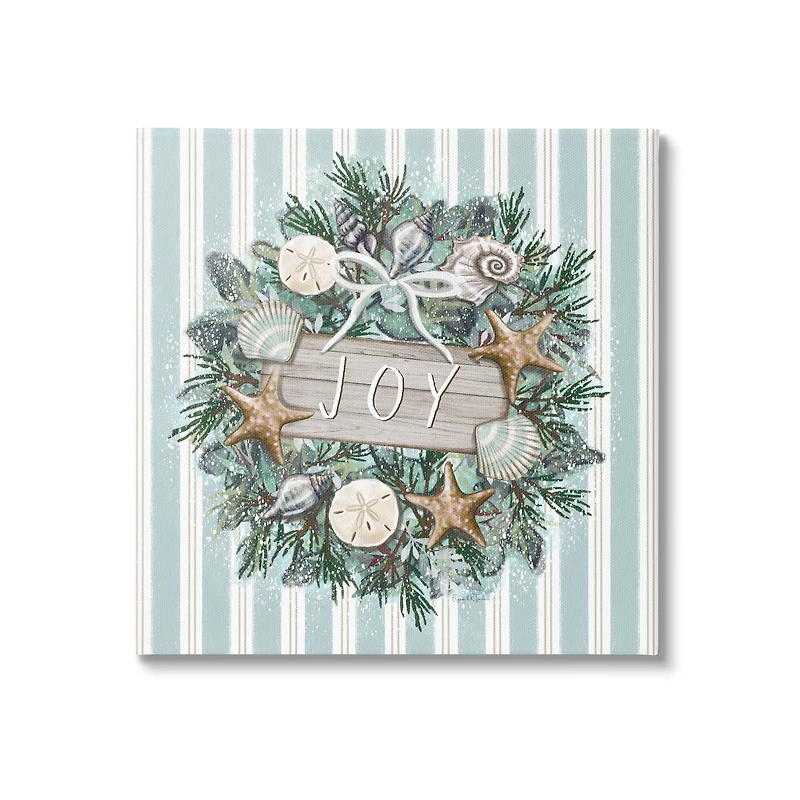Stupell Industries Striped Joy Seashell Wreath Canvas Wall Art
