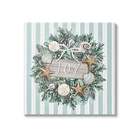 Stupell Industries Striped Joy Seashell Wreath Canvas Wall Art
