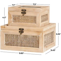 The Novogratz Light Brown Box with Glass Top & Rattan Side Panels Set