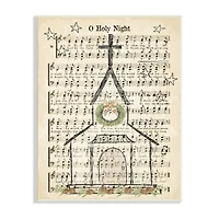 Stupell Industries Festive Winter Church Holy Night Musical Script Wall Plaque