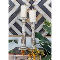 Brown & White Traditional Candle Holder Set, 13" & 15"