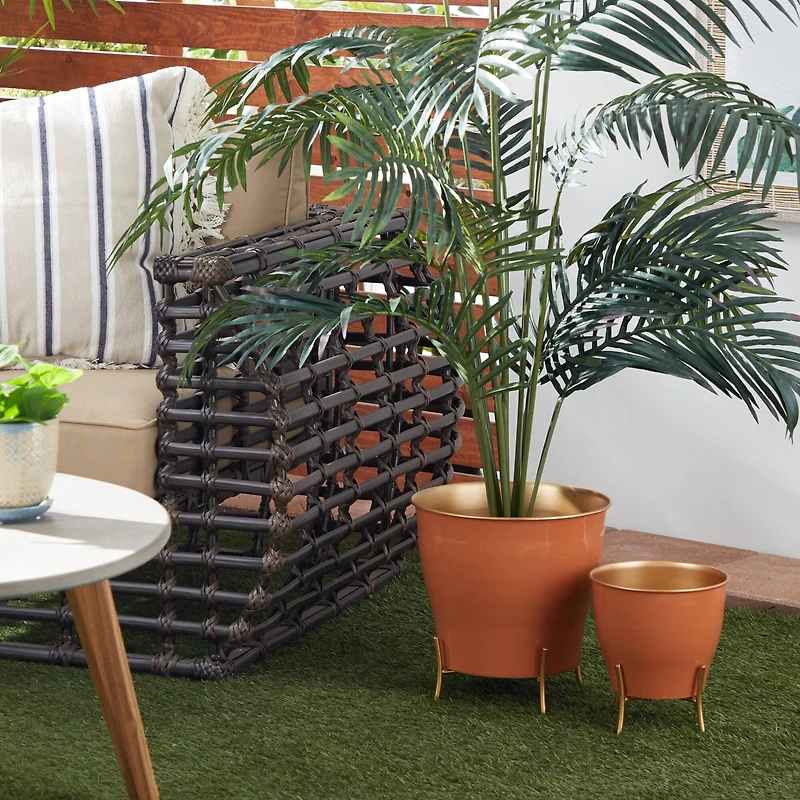 The Novogratz Orange Metal Farmhouse Planter Set, 9" & 12"