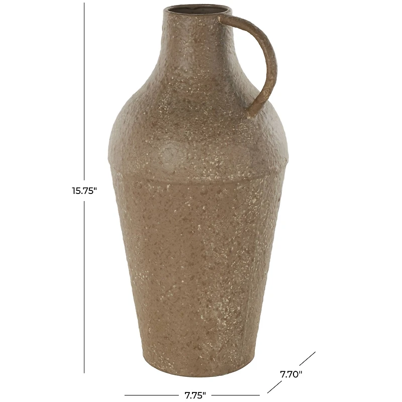15.75" Brown Metal Antique Inspired Vase with Handle