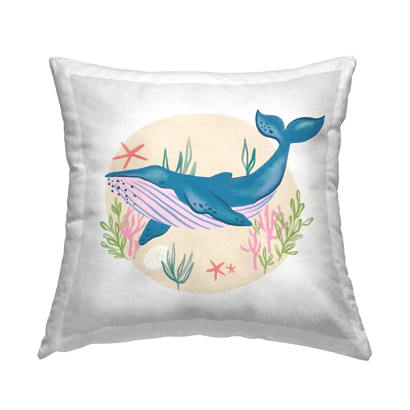 Stupell Industries Happy Blue Whale Marine Animal Sea Life Throw Pillow, 18" x 18"