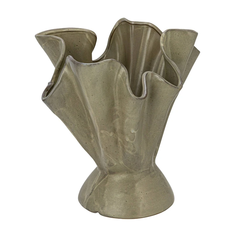 Hello Honey® 12" Sage Reactive Glaze Stoneware Ruffled Vase