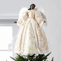 Glitzhome® 24"H Faux Fur & PVC Christmas Elegant African American Angel Tree Topper