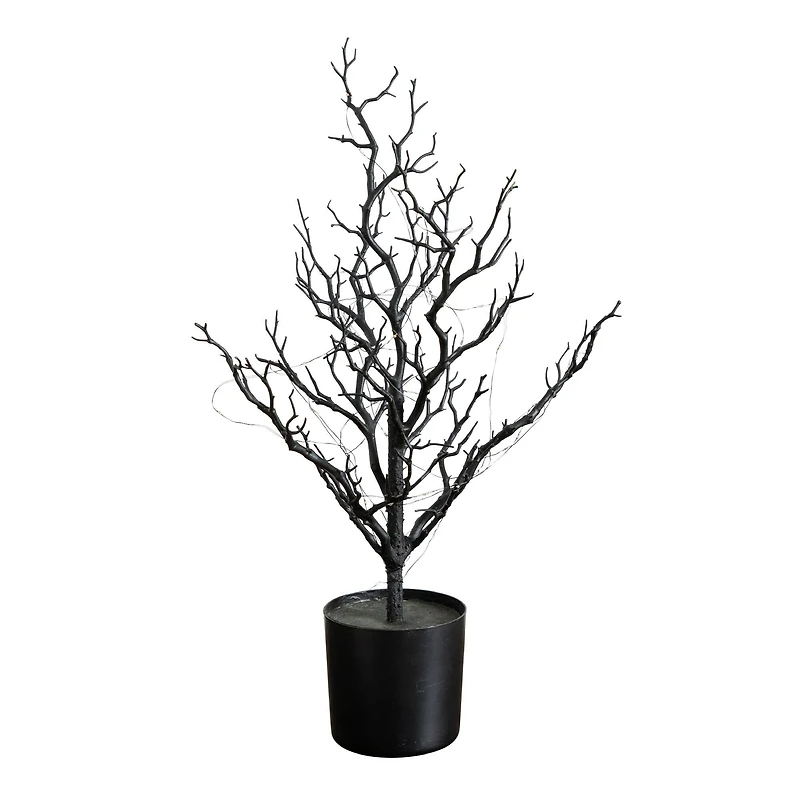 2ft. Pre-Lit Artificial Halloween Black Spooky Twig Tree with 60 Orange & Purple Copper Wire String LED Lights