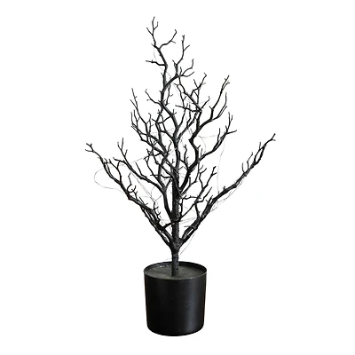 2ft. Pre-Lit Artificial Halloween Black Spooky Twig Tree with 60 Orange & Purple Copper Wire String LED Lights