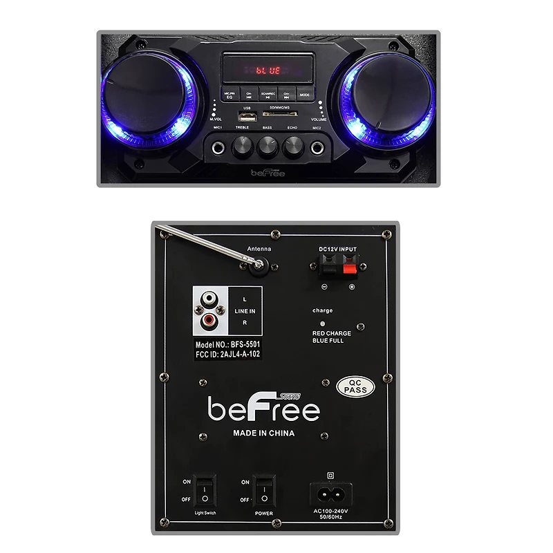 beFree Sound Double 10" Subwoofer Portable Bluetooth Party Speaker With Reactive Lights