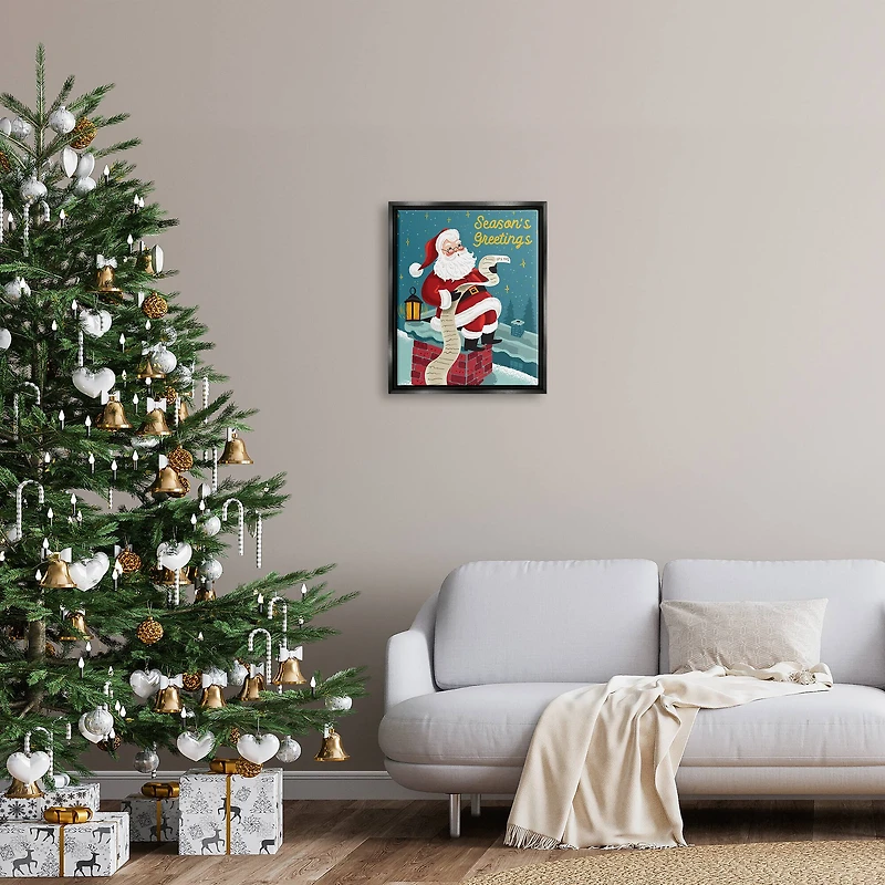 Stupell Industries Season's Greetings Santa's List Chimney Framed Floater Canvas Wall Art
