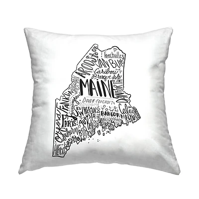 Stupell Industries Maine State Shape City Text Map Throw Pillow, 18" x 18"