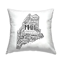 Stupell Industries Maine State Shape City Text Map Throw Pillow, 18" x 18"