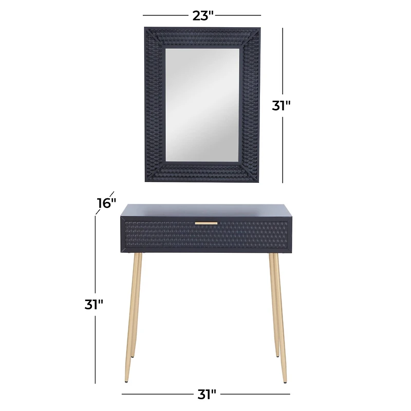 Set of 2" Black Wood Contemporary Console Table with Mirror, 31" x 31" x 16"