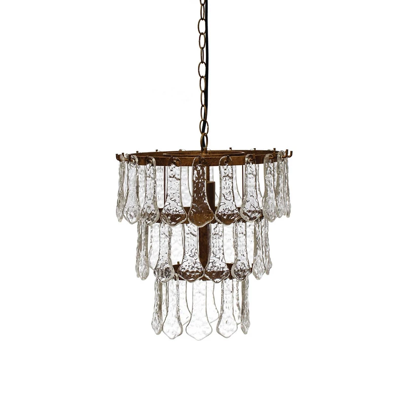 Hello Honey® 13.5" Antique Finish Tiered Metal Chandelier with Organically Shaped Hanging Glass