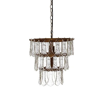 Hello Honey® 13.5" Antique Finish Tiered Metal Chandelier with Organically Shaped Hanging Glass