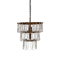 Hello Honey® 13.5" Antique Finish Tiered Metal Chandelier with Organically Shaped Hanging Glass