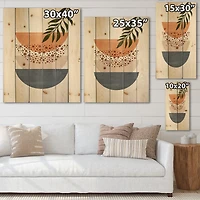 Designart - Abstract Geometrical Sun and Moon With Leaf III - Modern Print on Natural Pine Wood