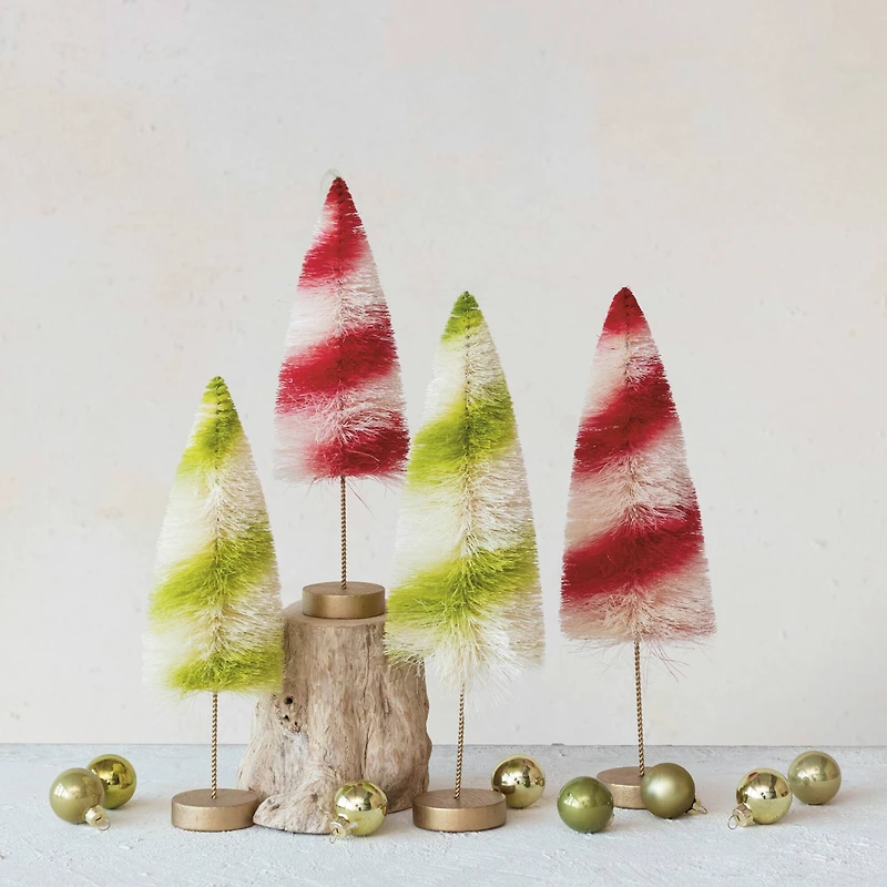 Hello Honey® 13" Red & Cream Striped Sisal Bottle Brush Swirled Tree with Wood Base