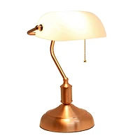 Simple Designs Executive Banker's Rose Gold Desk Lamp with White Shade