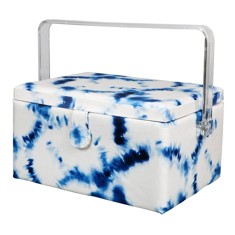 SINGER® Large Blue & White Tie Dye Print Sewing Basket with Sewing Kit