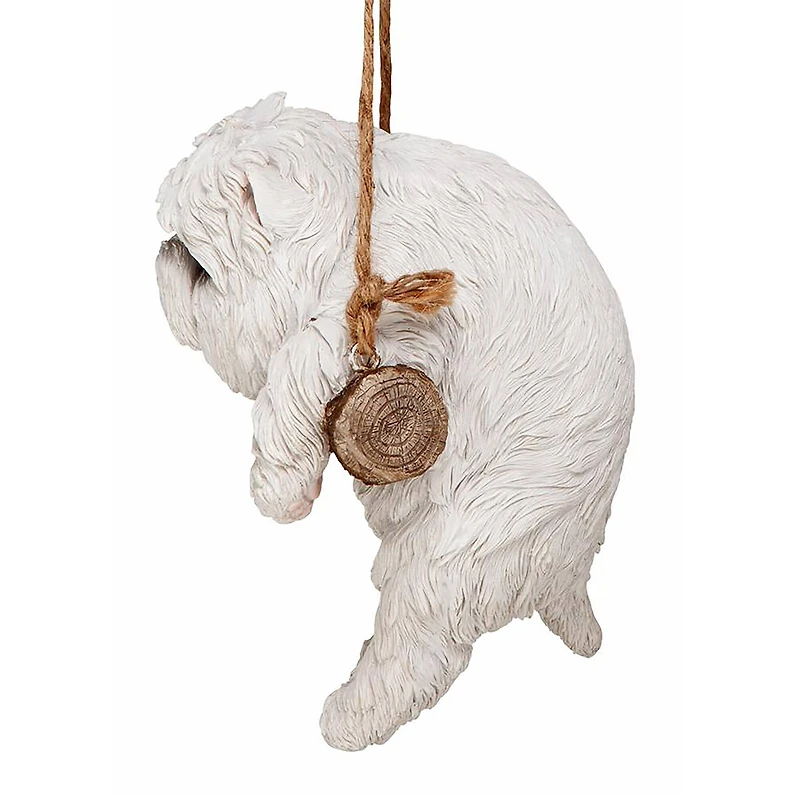 Design Toscano 8" White Maltese Puppy on a Perch Hanging Dog Sculpture