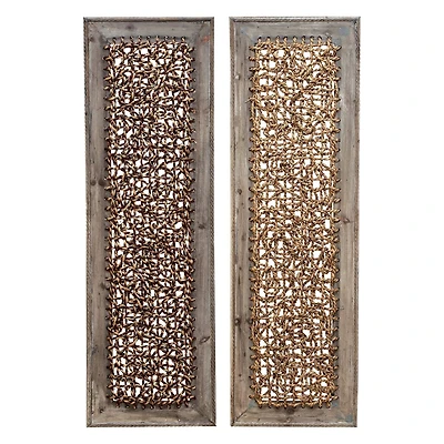 Brown Seagrass & Wood Abstract Wall Décor Set