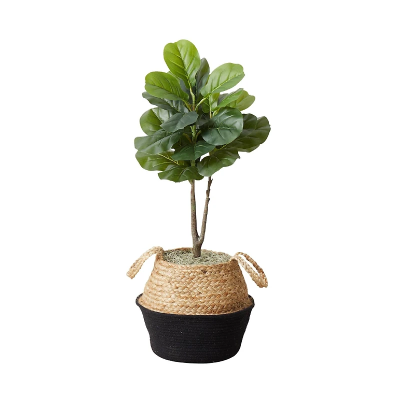 3ft. Artificial Fiddle Leaf Fig Tree With Handmade Cotton & Jute Woven Planter Set DIY Kit