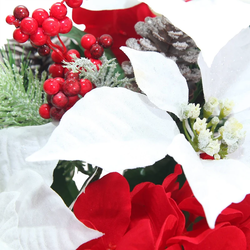 18.5" Deluxe White Poinsettia & Red Hydrangea Mix Bush by Ashland®