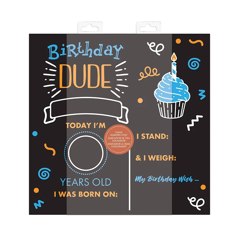 RoomMates 12" Double-Sided Birthday Dude Chalkboard