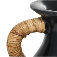 21" Black Ceramic Jug with Rattan Wrapped Handles