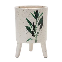 6" Footed Green Foliage Print Dolomite Planter Set