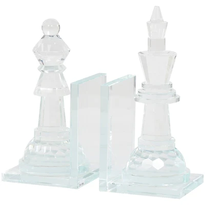 9.5" Clear Chess Oversized Bookends with Cut Crystal Designs Set