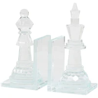 9.5" Clear Chess Oversized Bookends with Cut Crystal Designs Set