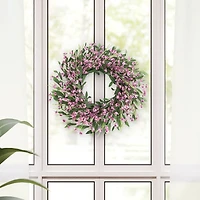 24" Artificial Pea Blossom Floral Pink Spring Wreath