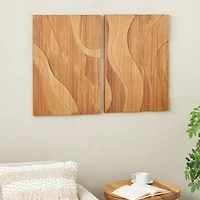 Brown Wooden Abstract Wavy Carved Wall Décor Set 