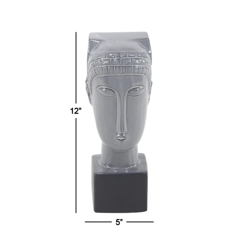 12" Gray Stoneware Woman Head Sculpture
