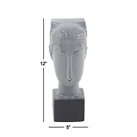 12" Gray Stoneware Woman Head Sculpture