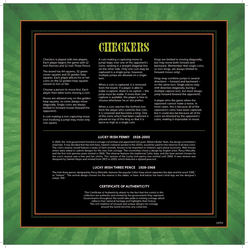 Irish Checker Coin Checker Set