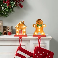 Glitzhome® Marquee LED Gingerbread House & Gingerbread Man Christmas Stocking Holder Set
