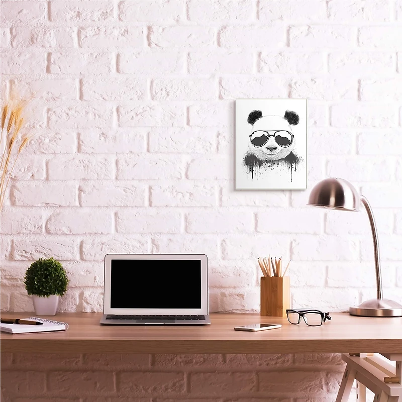 Stupell Industries Cool Panda Sunglasses Black And White Paint Drip Wall Plaque