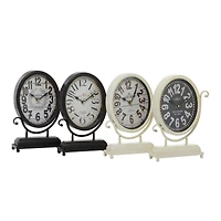 12" Black & White Metal Oval Clock Set
